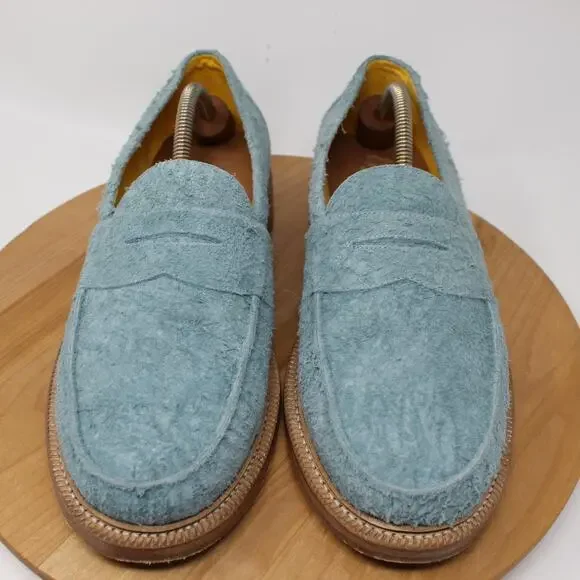 Blackstock & Weber Shoes Mens 11 Ellis Penny Loafers Blue Suede Goodyear Welted - Picture 2 of 11